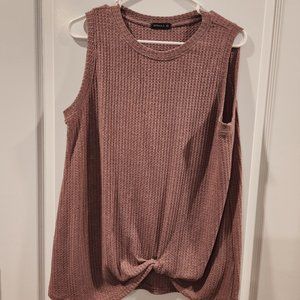 Sleeveless Twist Knot Waffle Knit Shirt Tank Top